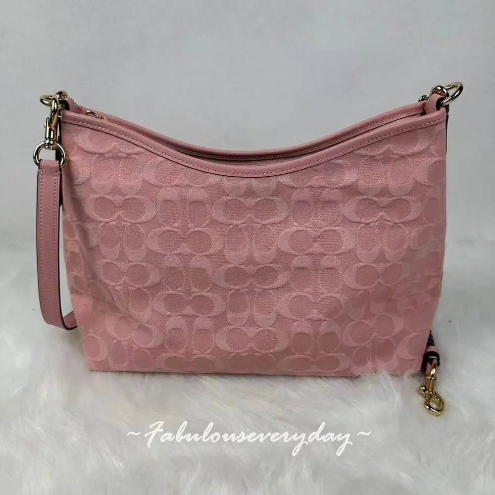 Coach Laurel Shoulder Bag Crossbody In Signature Denim Gold/Light Pink CER66 NWT